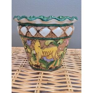 Meran Italy Vintage Ceramic Planter Hand Painted Horse Floral Scalloped Cachepot